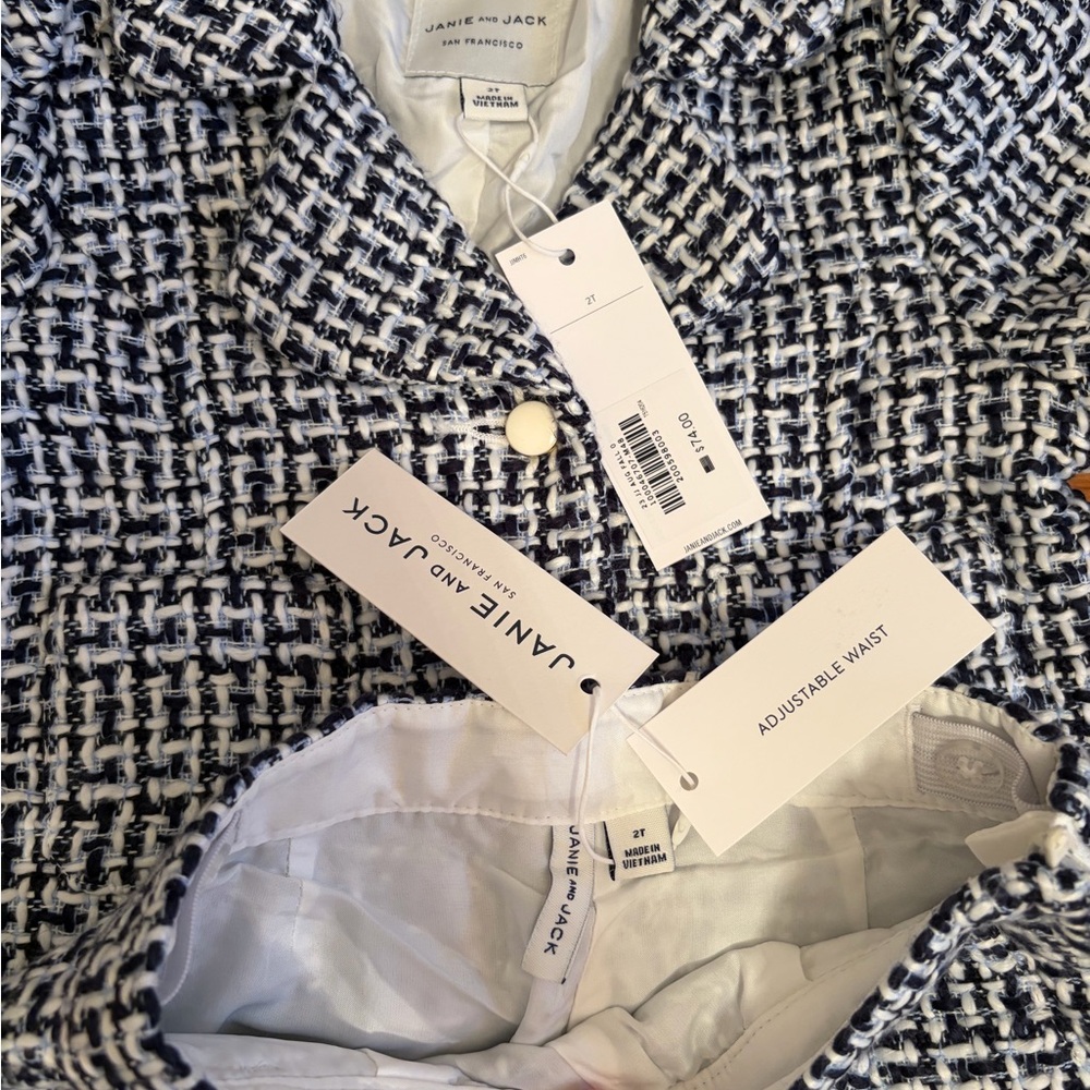 Janie and Jack Navy Blue and White Tweed  Kids Set